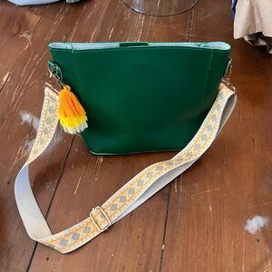 Green Women's Bag with Patterned Strap